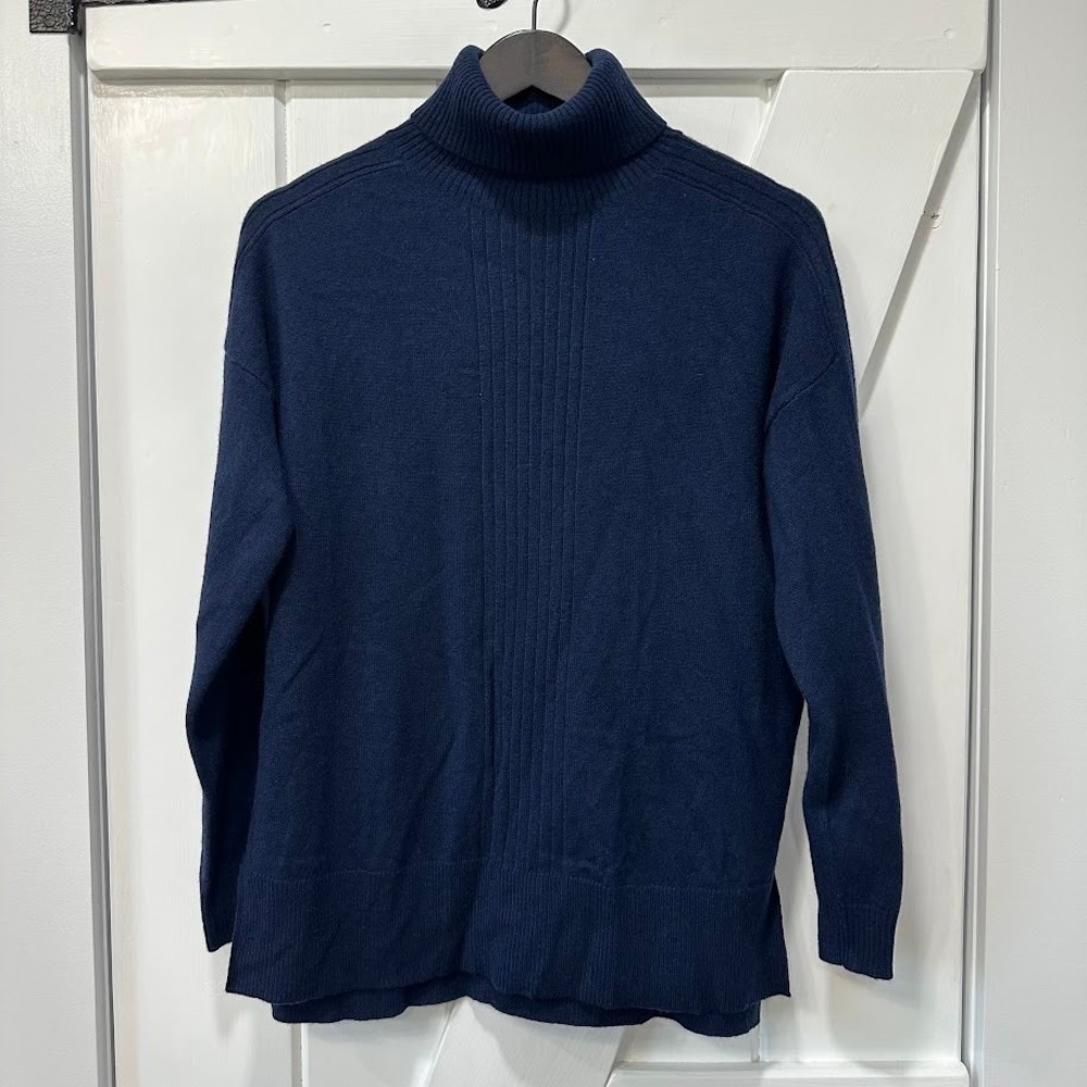 J. McLaughlin Womens Carole Swearer Size XS Blue Cashmere Turtleneck Ribbed NEW